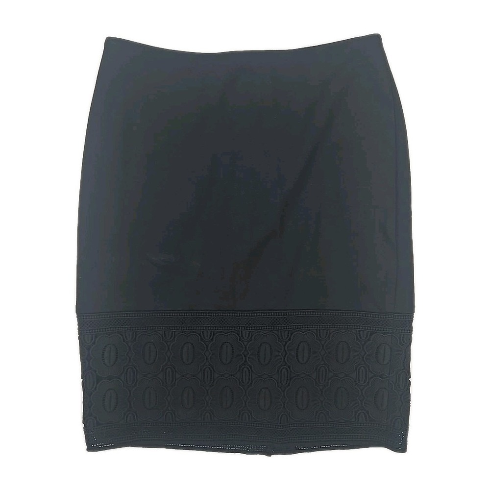 Talbots Petite Black Ponte-Knit Contrast-Hem Lined Straight Pencil Skirt 2P